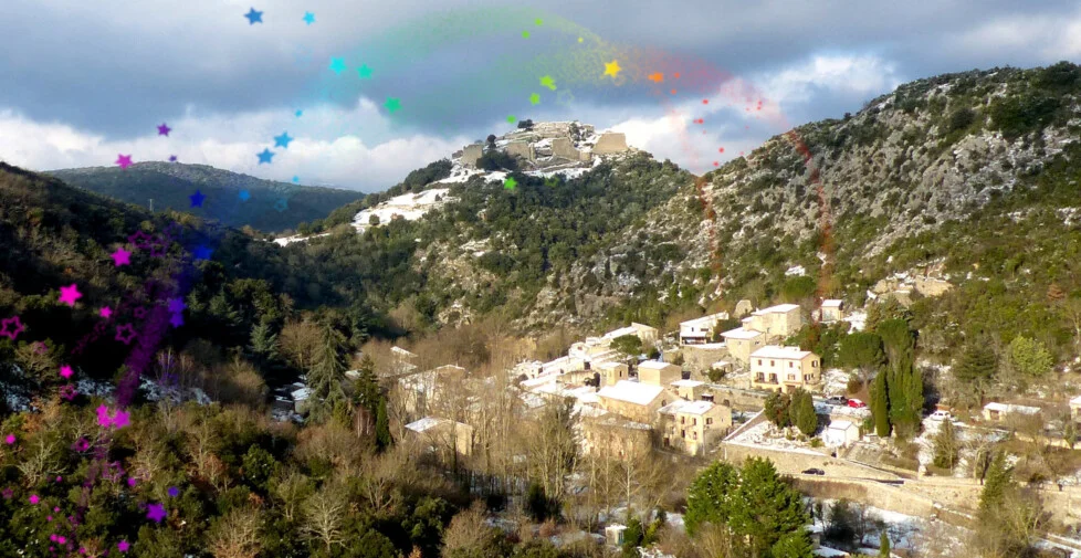 Vue générale, village de Termes, château de Termes Château cathare, vilage des Corbières, Termes, Pays CAthare, Aude