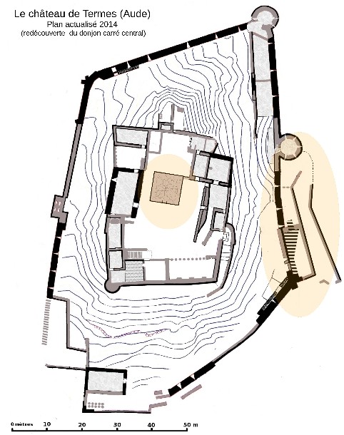 Plan du château de Termes avec donjon et escalier neuf, 2014.