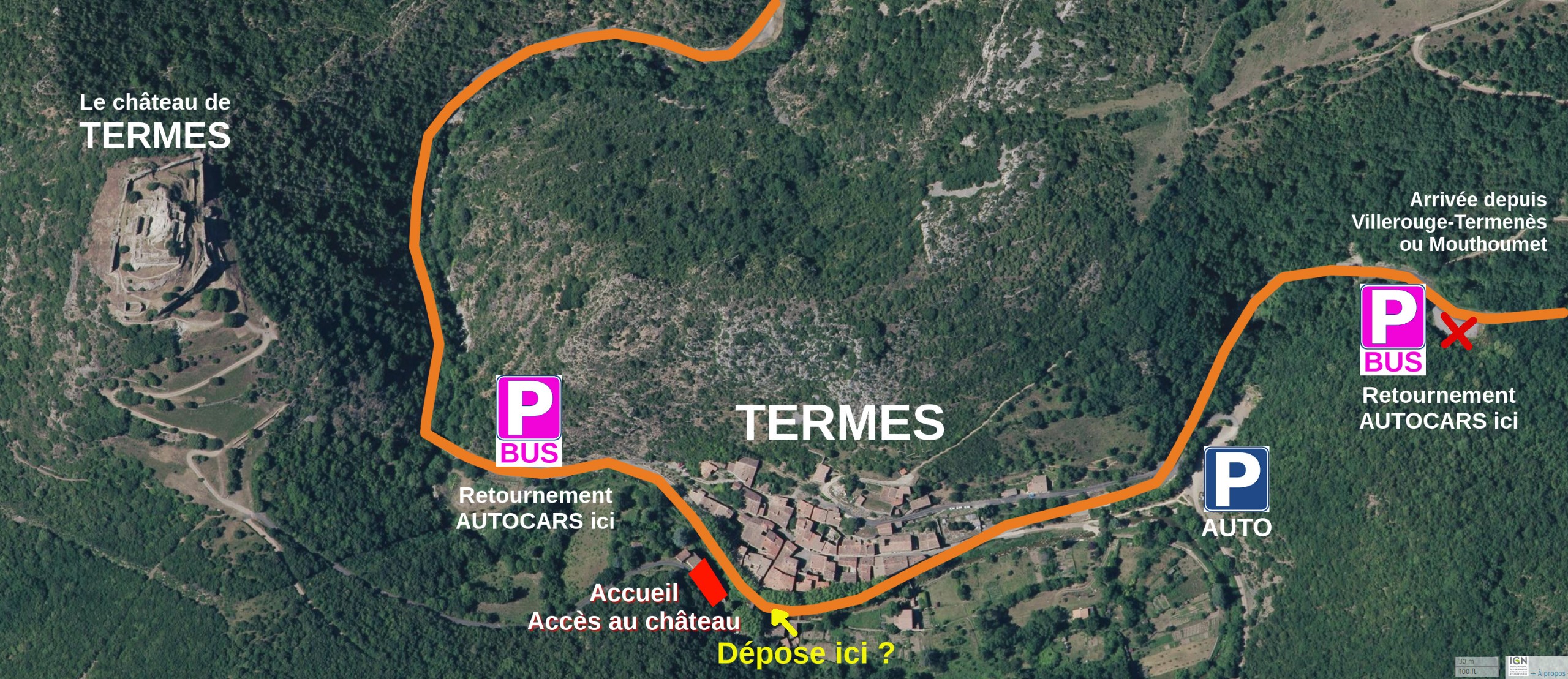 Plan accès bus autocars château de Termes